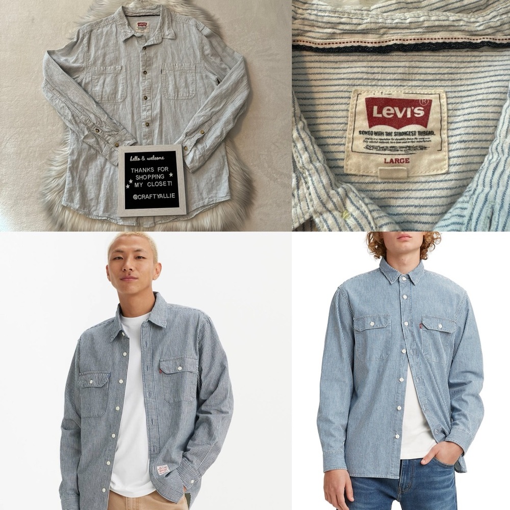 Vintage 90s Levi's Cotton Linen Striped Long Sleeve Button Down Shirt | …